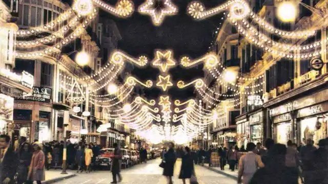 Luces de Navidad en Calle Larios, Málaga, 1968.